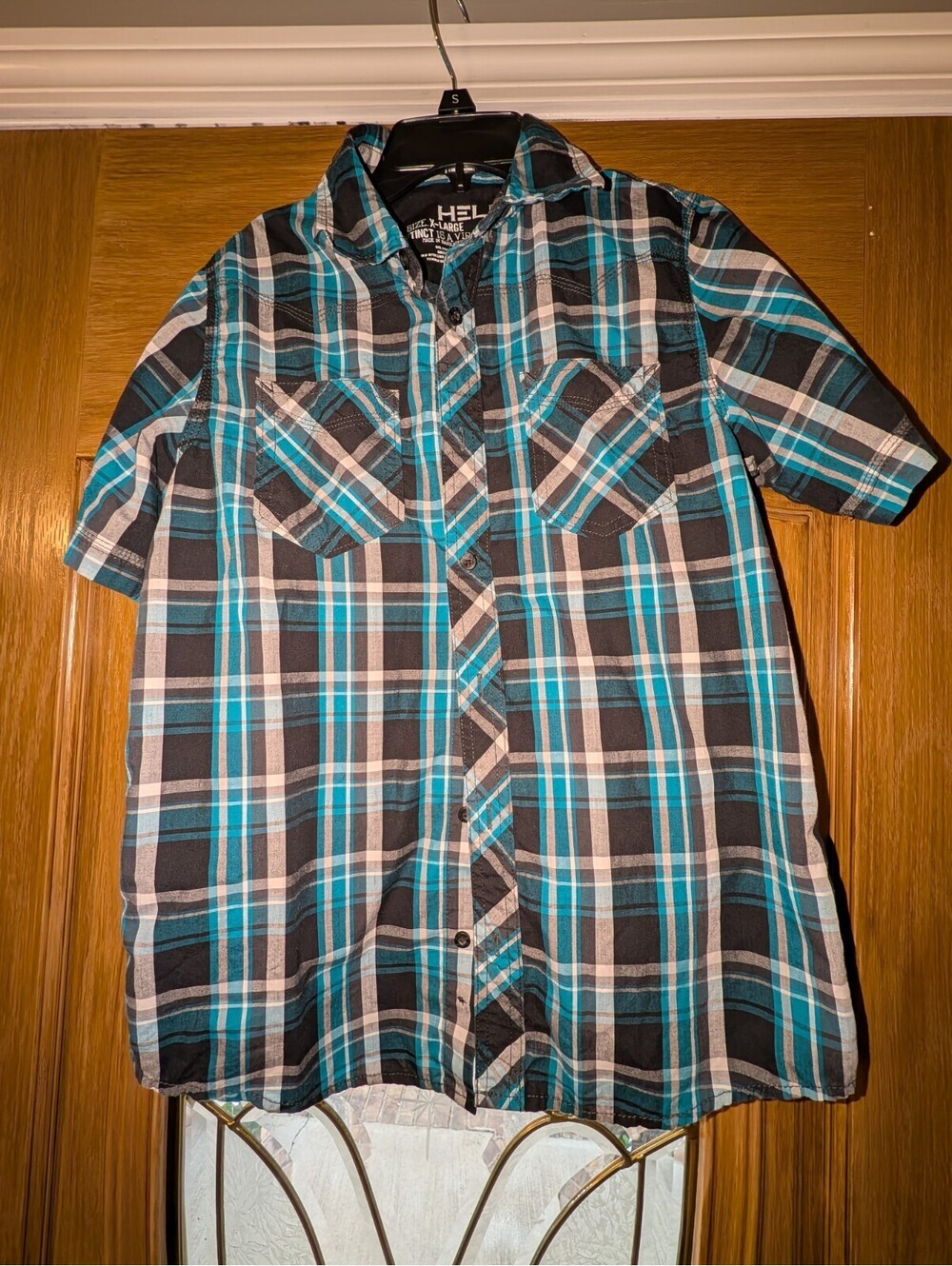 Helix Boys XL Multicolor Plaid Short Sleeve Button Up Casual Shirt